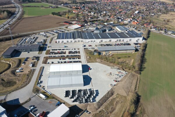 Drone photo of the Vestergaard Company headquarters in Roskilde